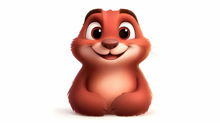 Obraz premium Cute Red Cartoon Groundhog Sitting and Smiling