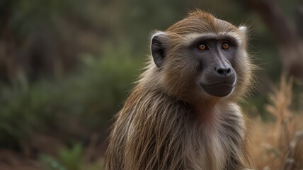 Obraz premium Close-up of a baboon, thoughtful gaze