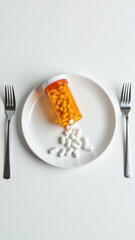 Magnesium glycinate capsules on a plate with silverware.