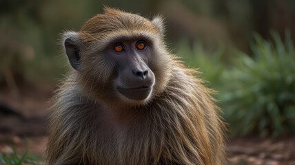Obraz premium Close-up of a watchful baboon