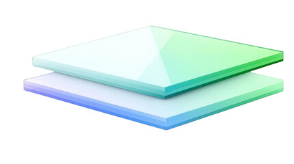 Abstract 3D Illustration Of Layered Geometric Shapes With Gradient Colors, Futuristic Design On Transparent Background