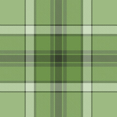Row vector plaid fabric, worn check pattern background. Multicolored seamless tartan textile texture in green and light colors.
