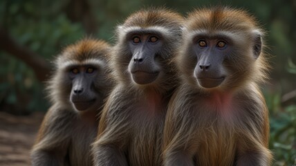 Fototapeta premium Three baboons in a close-up view