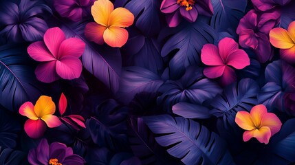 Vibrant Purple and Orange Flowers Creating a Beautiful Wallpaper Design with Lush Natural Elements and Colors