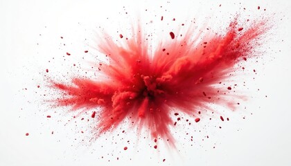 Red powder cloud explosion isolated on white background. Flying dust particles, powder burst. Abstract art, dynamic design. Illustration for advertising, graphic projects, product promotion, creative