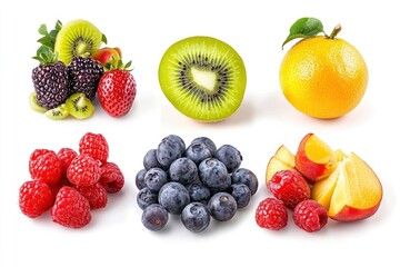 Assorted Fresh Fruits Collection on White Background Healthy Eating Concept