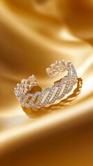 
A delicate bracelet made of white gold and diamonds, intricately designed with wavy patterns