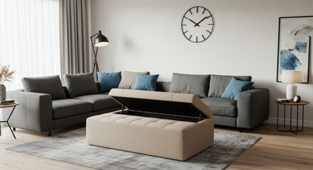 Ottoman with Storage Open in Bright Living Room Setting