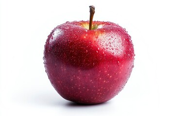 Fresh Red Apple with Water Droplets on a Clean White Background