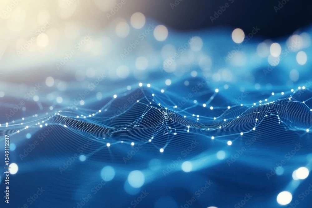 Aufkleber abstract blue waves with glowing dots representing digital technology and connectivity, ideal for co