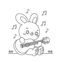 Coloring book rabbit play the guitar