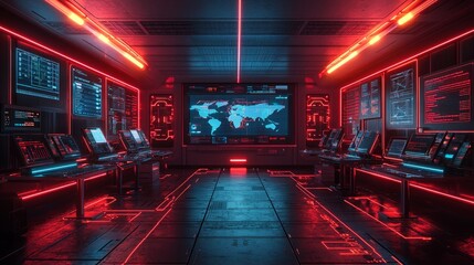 A high-tech laboratory with glowing workstations, neon lights illuminating cutting-edge business tech, and digital displays showing analytics and projections