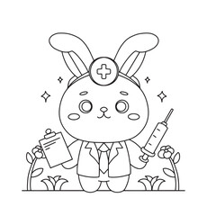Coloring book Doctor rabbit with syringe A cute coloring page for kids