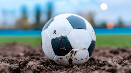 Muddy Soccer Ball in Goal Net