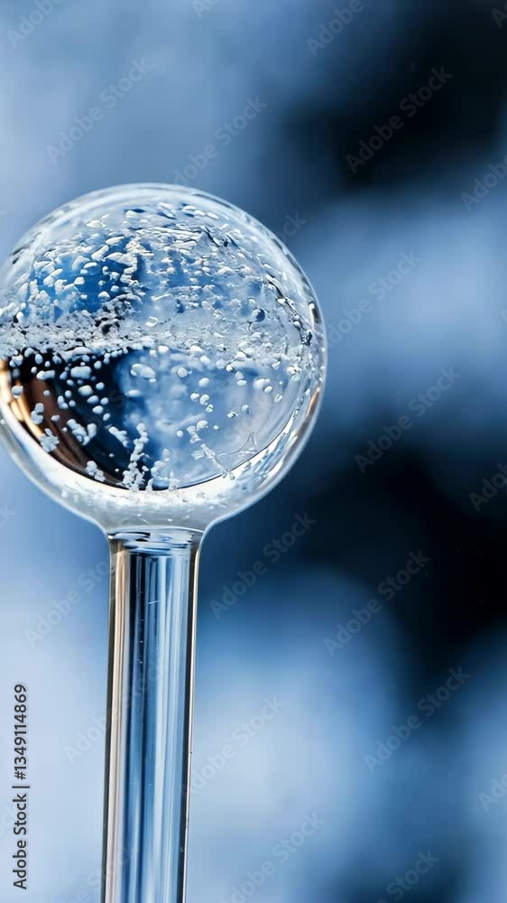 Poster bubbles emerge from a glass sphere creating a mesmerizing visual effect against a blurry background