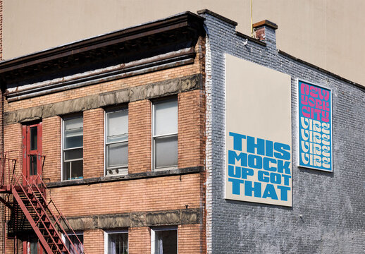 Building poster and billboard wallscape Mockup in New York's Cityscape