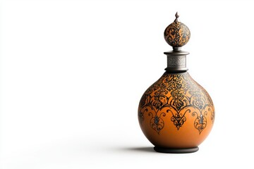 Ornamental decanter isolated on white detailed design ornate craft object oriental bottle decorative