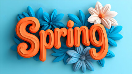Orange Spring Lettering with Blue and White Paper Flowers