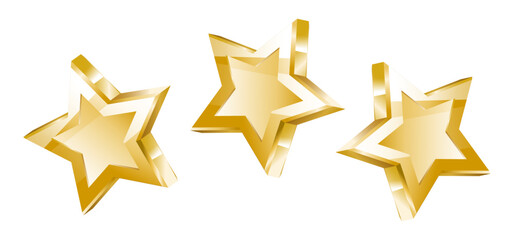 Golden Stars on white background. Star icon with shadow and shine. Rating symbols, high score, quality mark. Vector clip art.