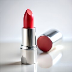 Red lipstick on white background