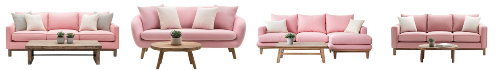 Beautifully designed pink modern living room furniture arrangement with comfortable sofas and accent tables