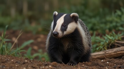 Close-up of a badger in natural habitat