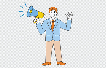 Businessman making an announcement vector art Isolated on transparent background and editable stroke