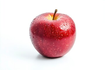 Fresh Red Apple with Water Droplets on White Background Healthy Food