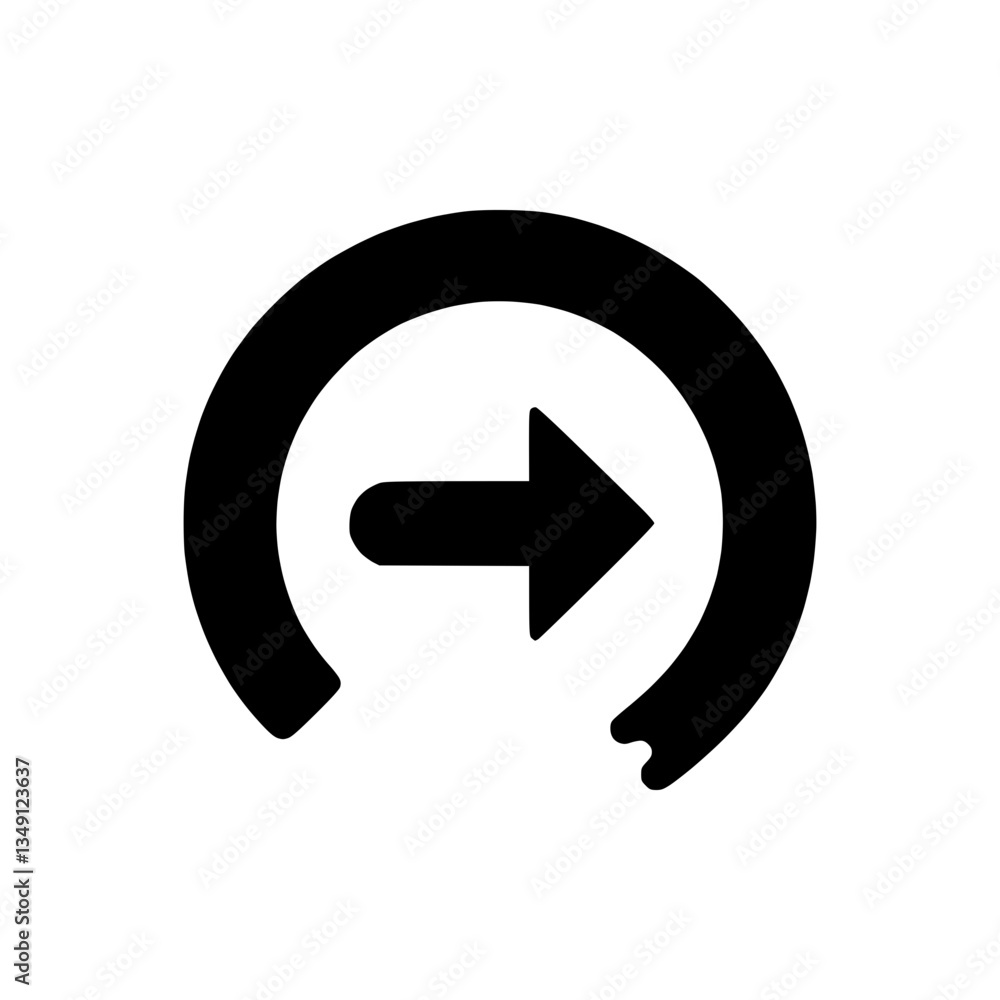 Poster silhouette icon of a right arrow with a circular motion