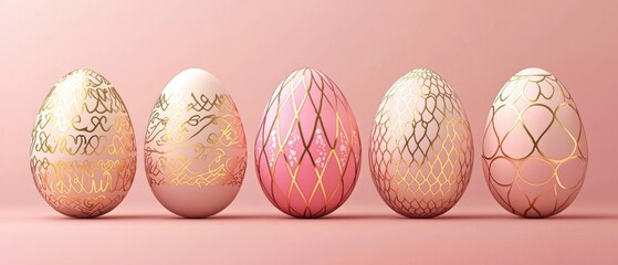 Sophisticated easter eggs adorned with gold patterns on soft gradient