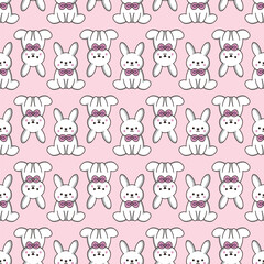Cute bunny. Seamless vector pattern for fabric design, wrapping paper, wallpapers.  Hand drawn.