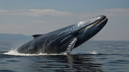 Fototapeta premium Majestic Whale Leaps From Ocean