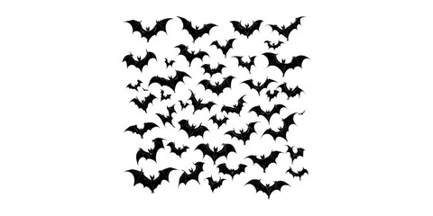 Fototapeta premium Silhouette Of Flying Bats. Halloween And Spooky Theme Illustration Isolated On Transparent Background