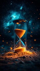 Hourglass With Shimmering Golden Sand, Enchanting Twinkling Starry Night Sky Backdrop