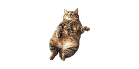 Relaxed Tabby Cat Lying Back. Comfort And Contentment In Feline Behavior Isolated On Transparent Background