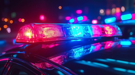 Emergency Vehicle Lights  Night City  Police Car  Flashing Lights