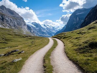 Scenic Mountain Path Winding Through Alpine Meadows