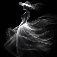 Neon Dress Woman with Hat Art