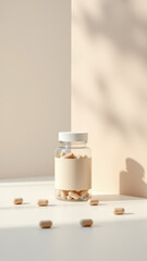 Bottle of Magnesium Glycinate with capsules on a white surface.