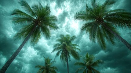 Majestic palm trees against a dramatic, stormy sky