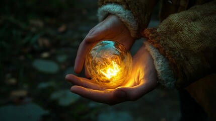 Glowing Orb Held in Hands. A mystical and warm image.