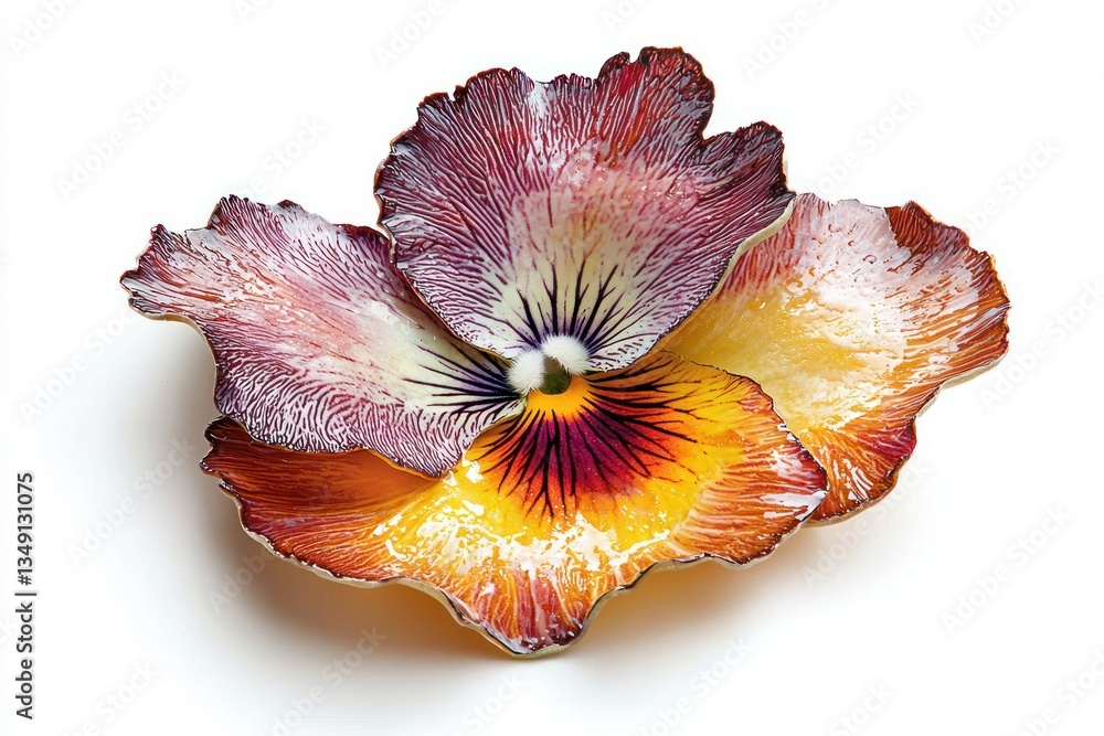 Poster vibrant pansy blossom in macro detail with striking colors against a pristine white backdrop for sto
