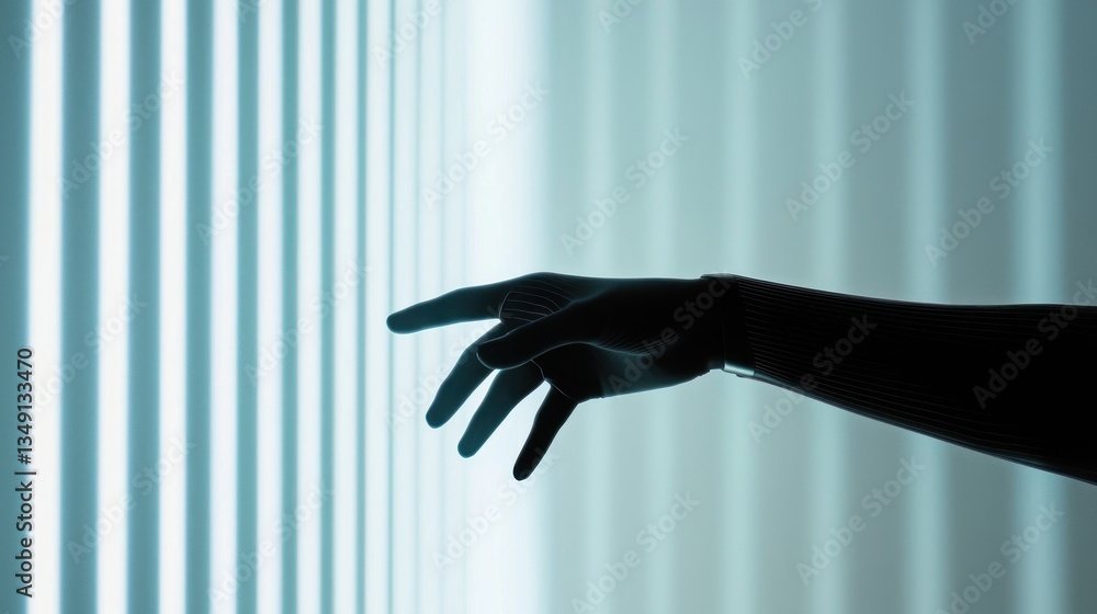 Poster cybernetic hand reaching in neon light digital realm connection future innovation technological adva