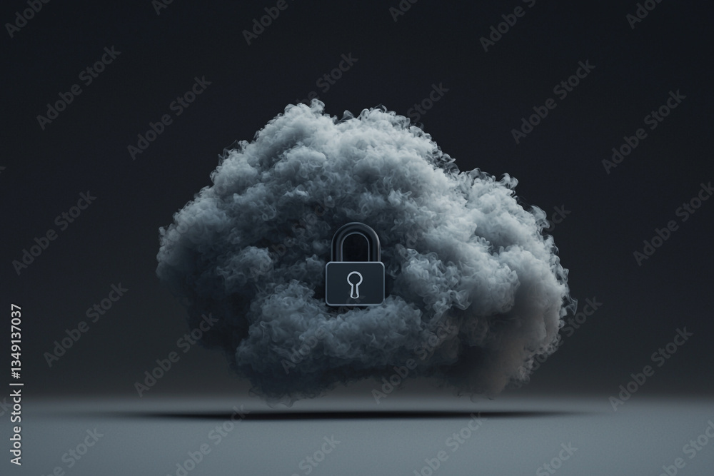 Aufkleber a gray cloud with a padlock in the center against a dark background in a studio setting