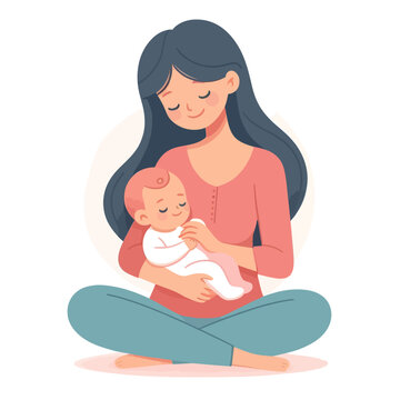 Ilustra&ccedil;&atilde;o vetorial de uma m&atilde;e e filho em estilo flat sobre fundo branco transparente clipart, simbolizando maternidade e amor em formato vetorial gr&aacute;fico.