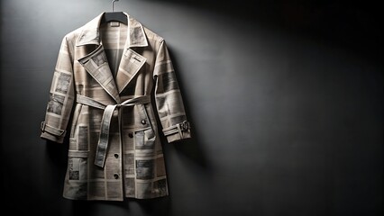 Newspaper Print jacket on a hanger