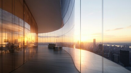 Stunning skyscraper panoramic cityscape view from modern office building at sunset illuminating the sky architecture and metropolitan urban district