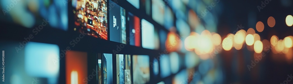Poster abstract colorful screens displaying digital media and information