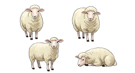 Obraz premium Four Sheep Poses Illustration on Transparent Background