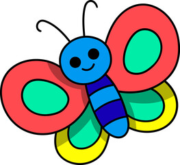 Cute Colorful Cartoon Butterfly with Smiling Face for Childrens Designs